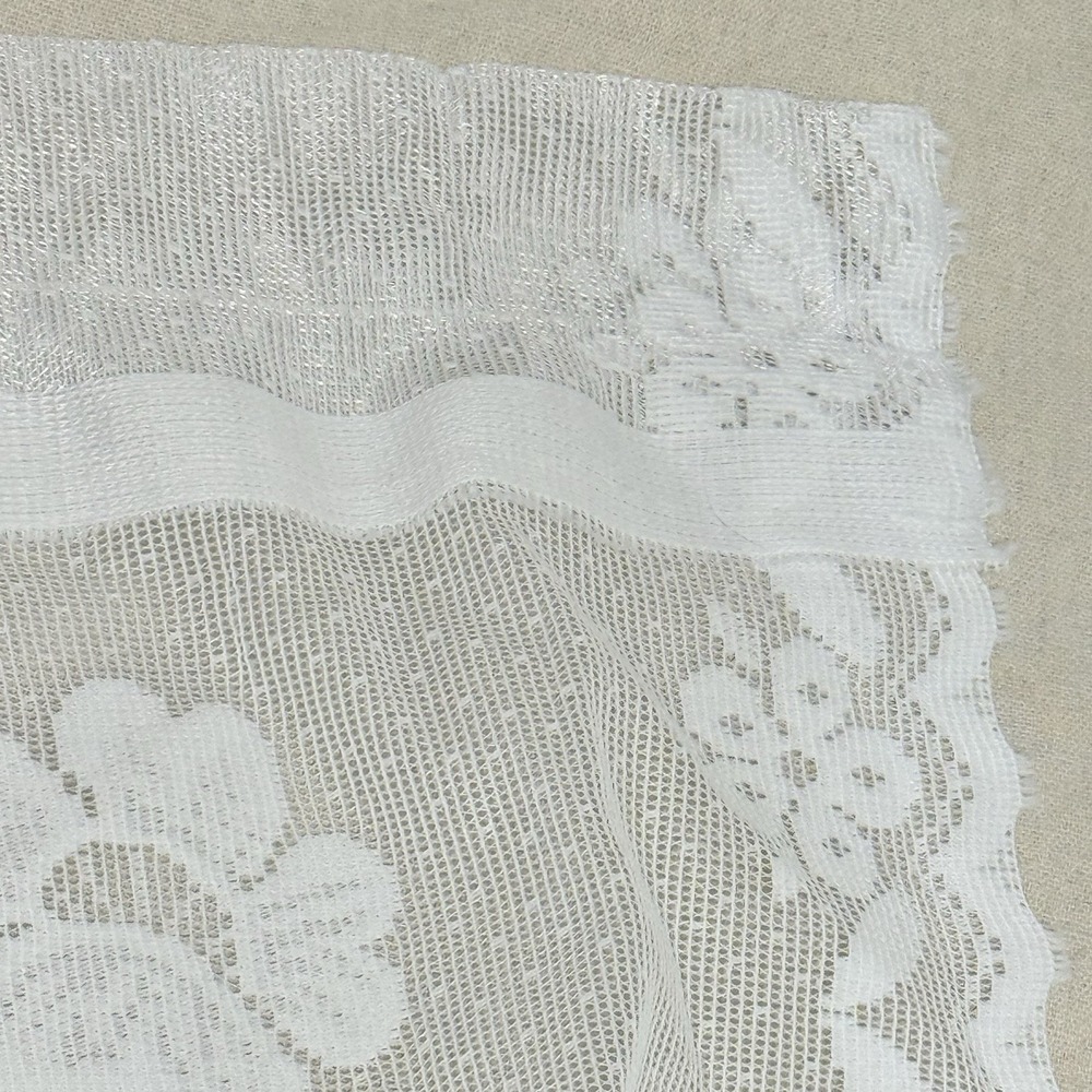 White Lace Curtain Panels Floral Scalloped Edge 61 x 56 Lot Of 2 - Picture 6 of 6